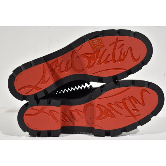 Christian Louboutin Out Lina Spike Lug Flat Black Patent Chelsea Ankle Boot 38.5 - Picture 12 of 12